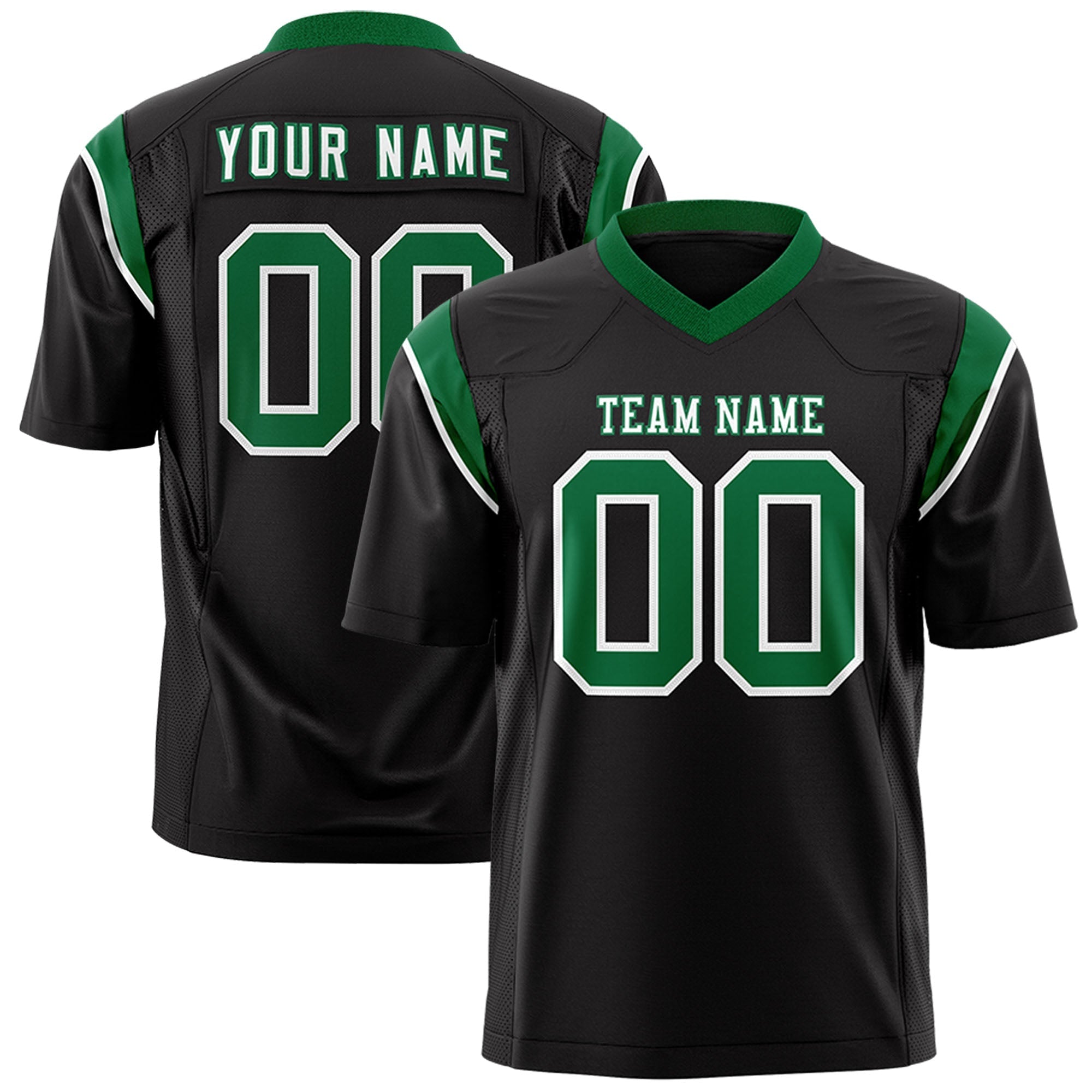 Custom Black Kelly Green Personalized Shoulder Cut Two-Tone Authentic American Football Jersey