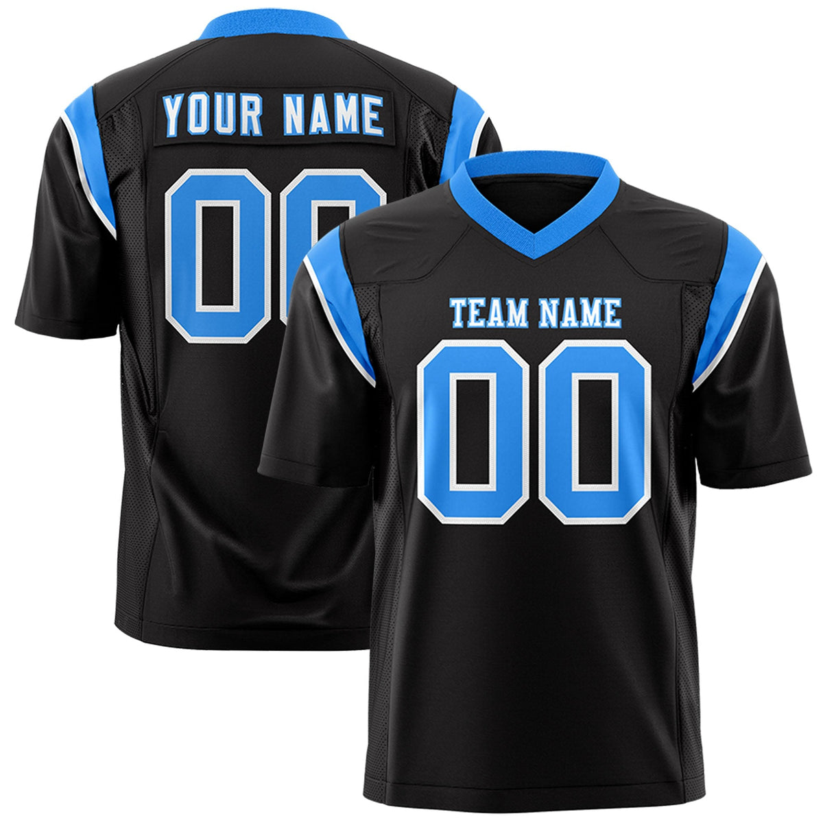 Custom Black Light Blue Personalized Shoulder Cut Two-Tone Authentic American Football Jersey