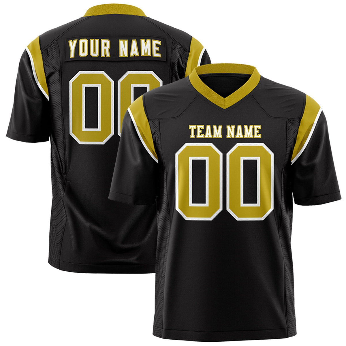 Custom Black Old Gold Personalized Shoulder Cut Two-Tone Authentic American Football Jersey