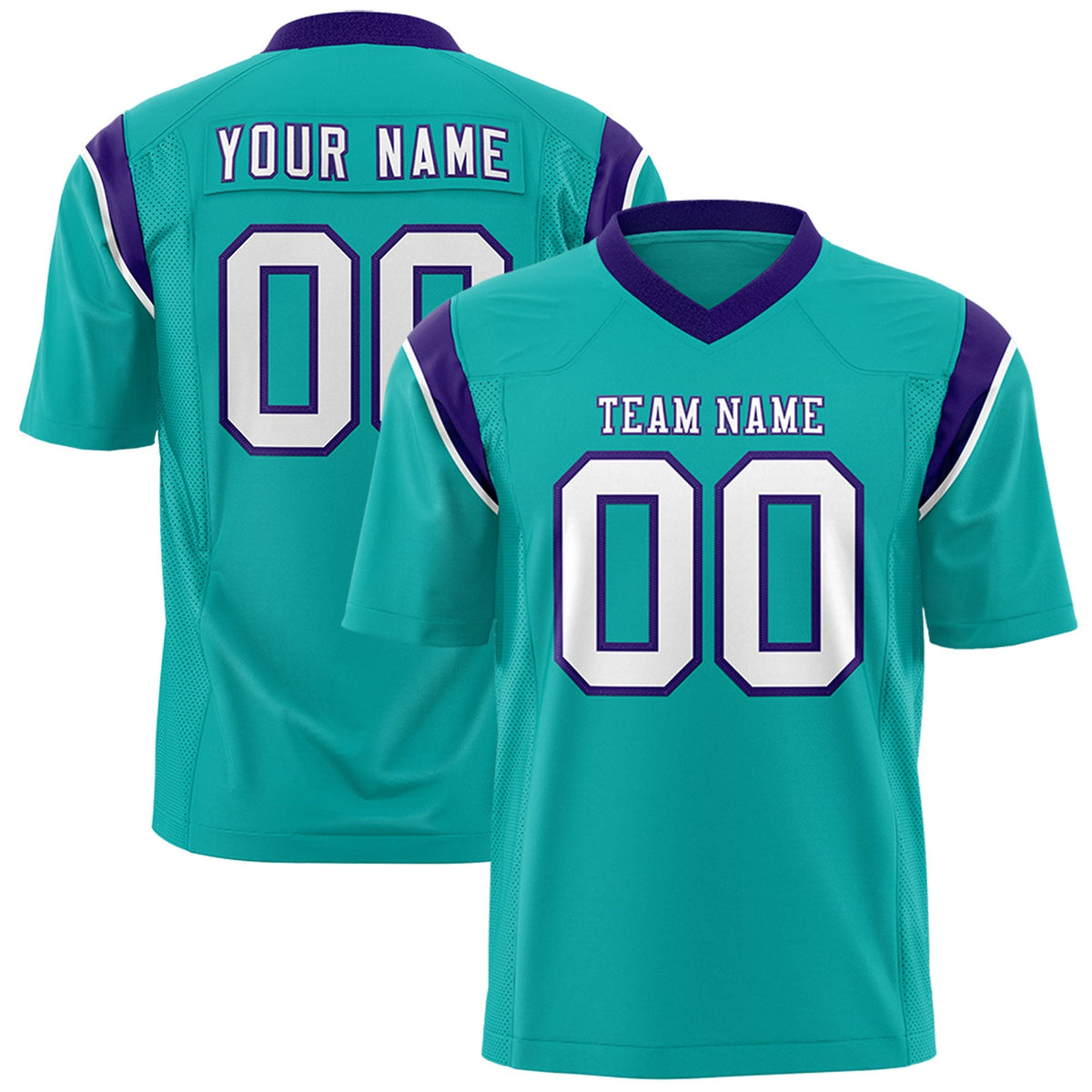 Custom Aqua Purple Personalized Shoulder Cut Two-Tone Authentic American Football Jersey