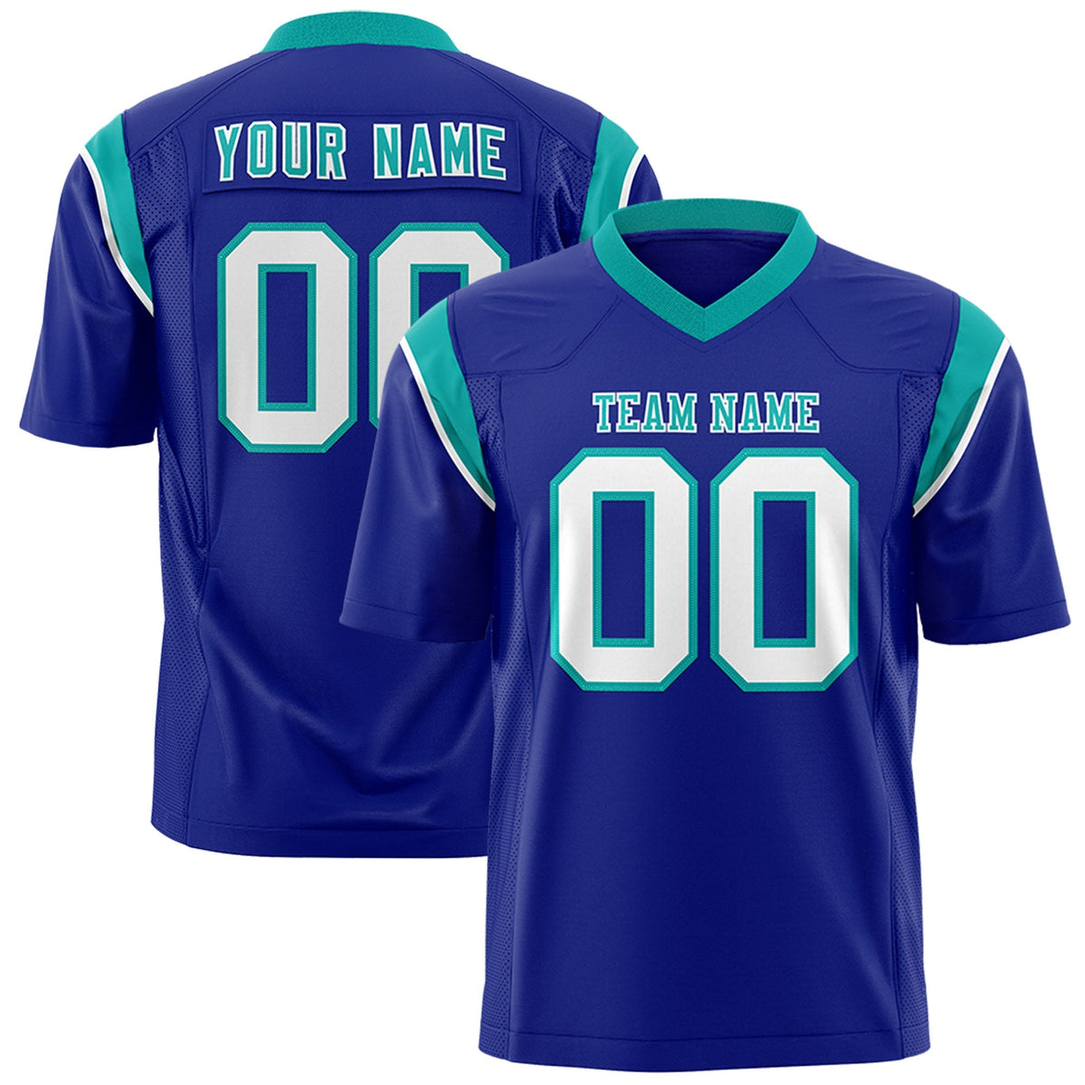 Custom Royal Aqua Personalized Shoulder Cut Two-Tone Authentic American Football Jersey