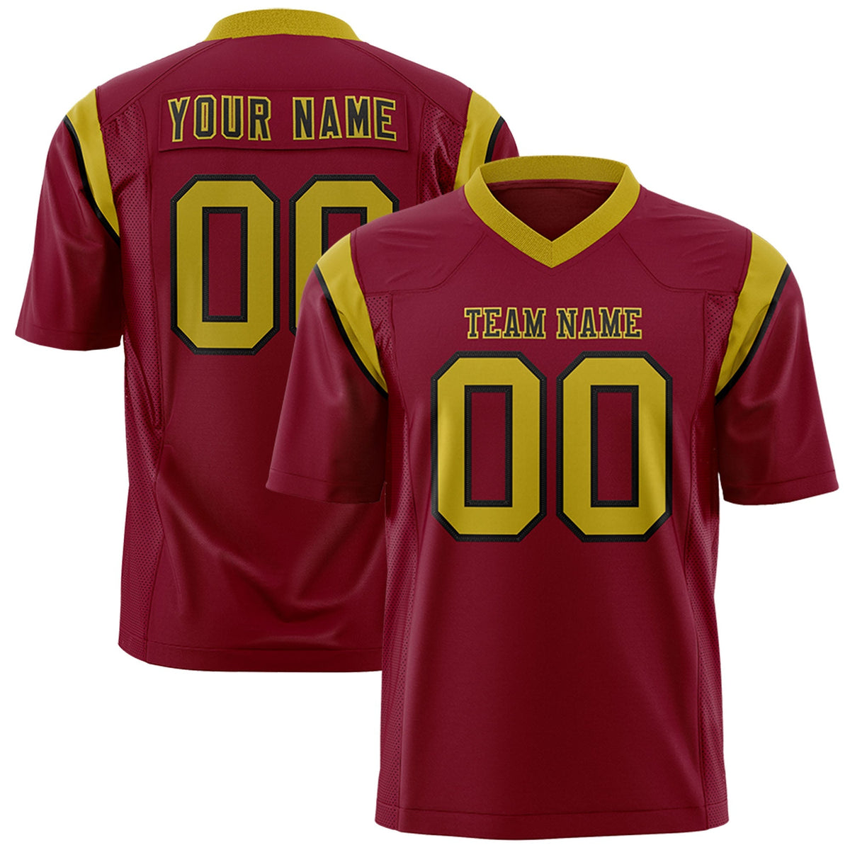 Custom Cardinal Old Gold Personalized Shoulder Cut Two-Tone Authentic American Football Jersey