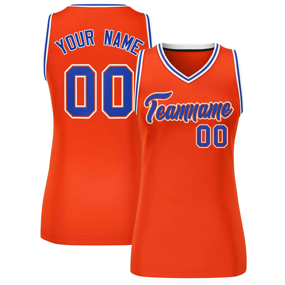 Maillot de basket-ball classique personnalisé orange royal-blanc pour femme