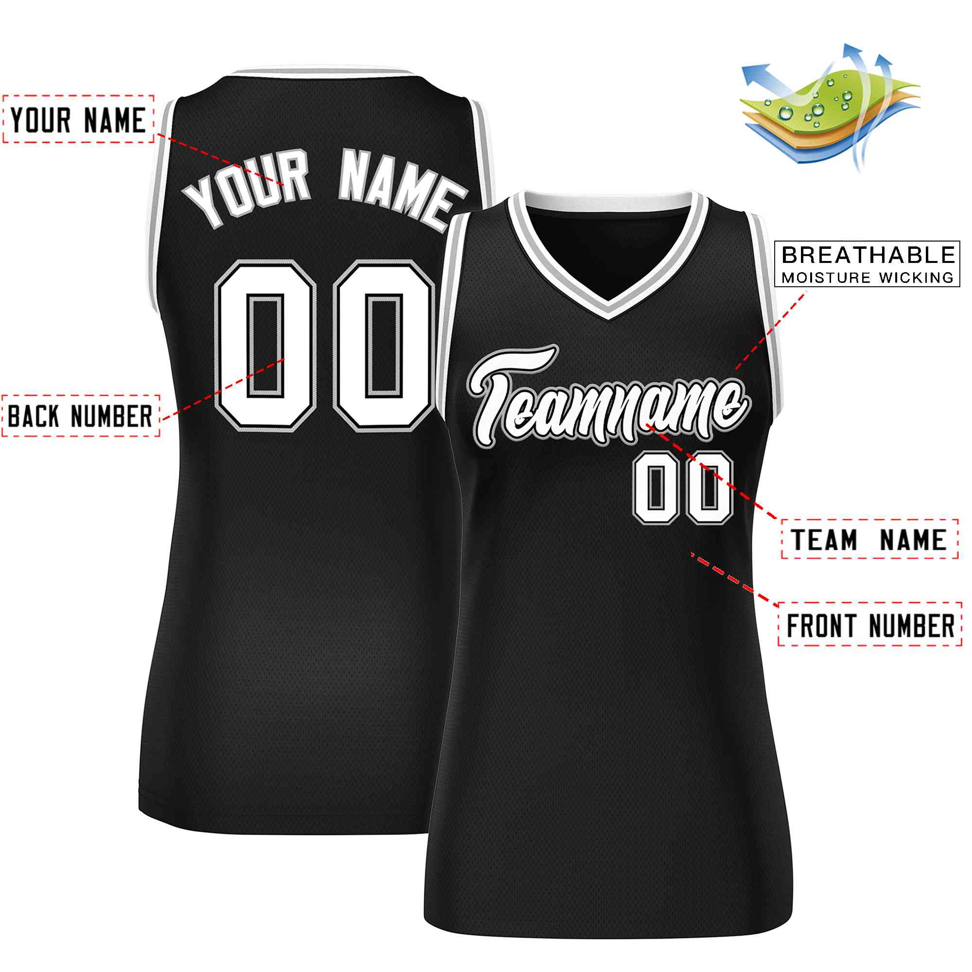 Custom Black White-Gray Classic Tops Mesh Basketball Jersey for Women