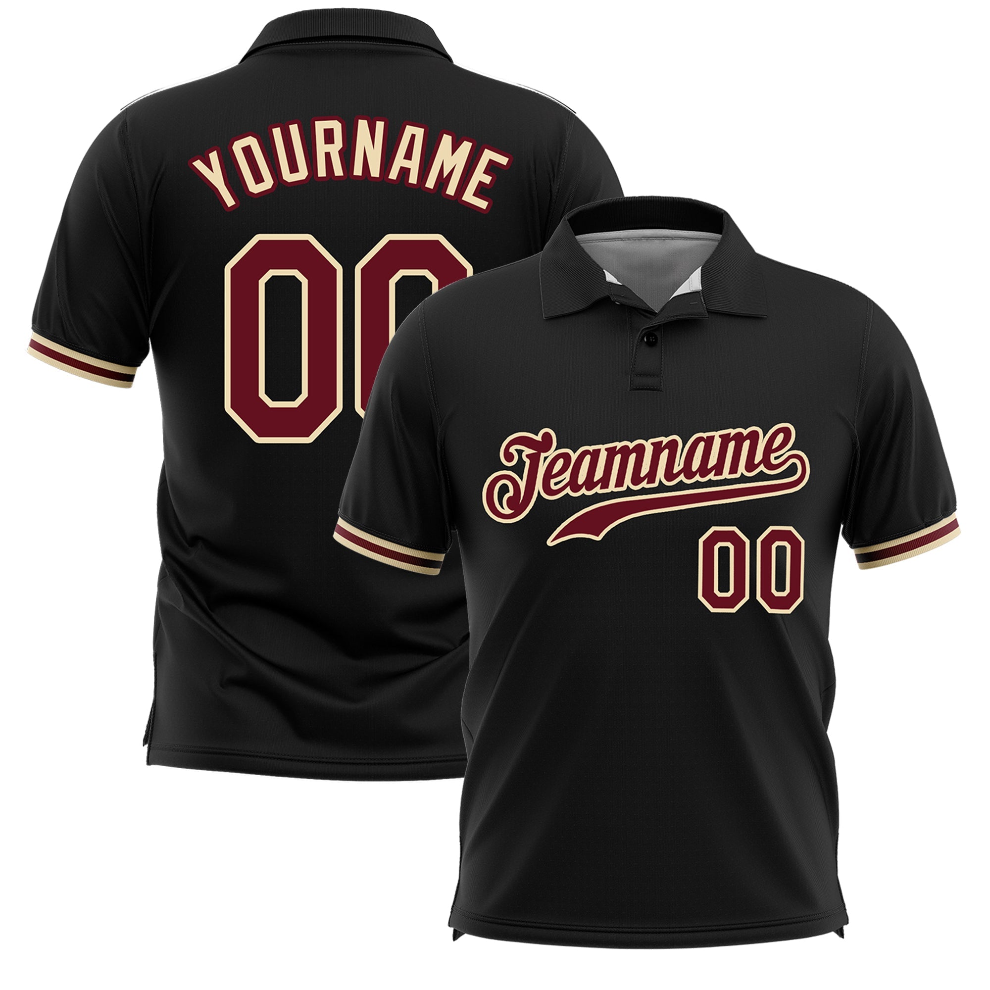 Custom Black Crimson-Khaki Design Performance Polo Shirt