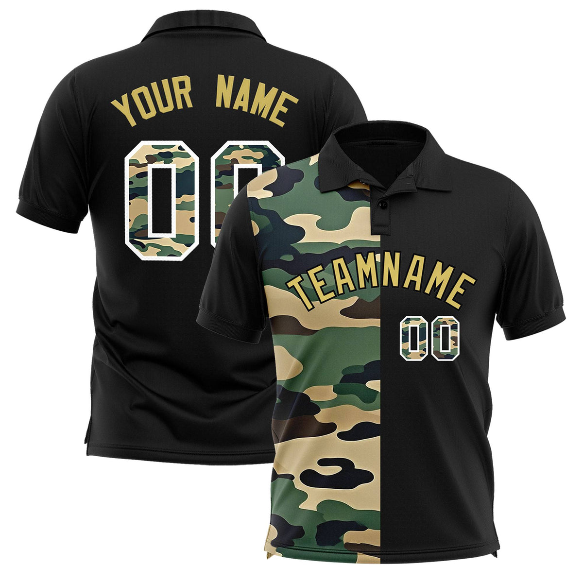 Custom Black Camo Split Fashion Authentic Performance Polo Shirt