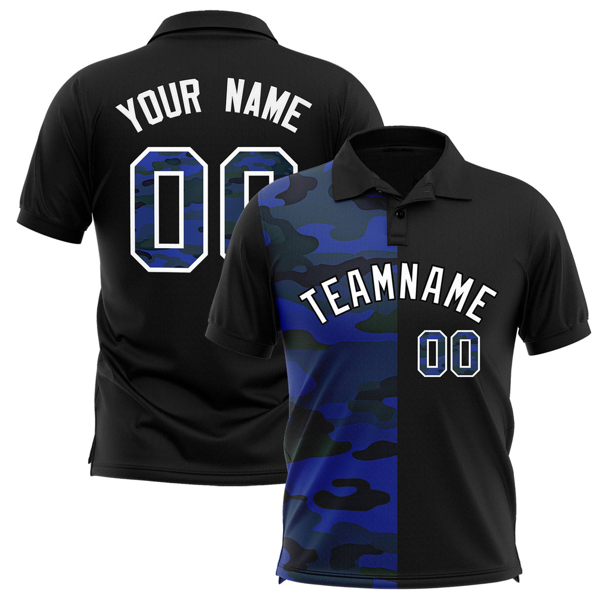 Custom Black Camo Split Fashion Authentic Performance Polo Shirt