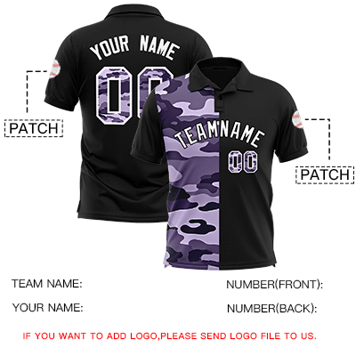 Custom Black Camo Split Fashion Authentic Performance Polo Shirt