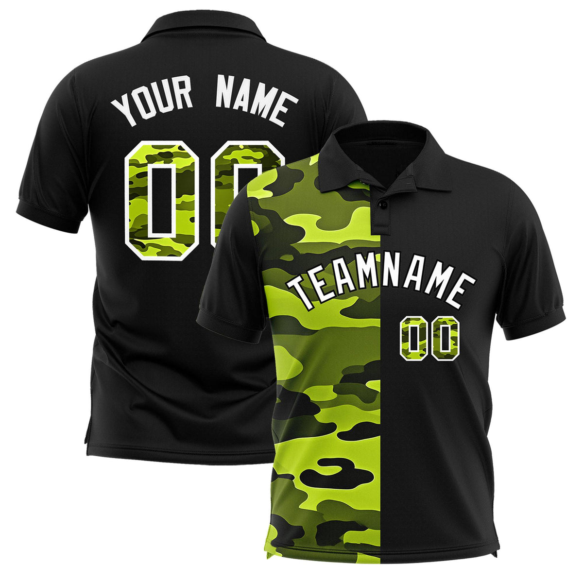 Custom Black Camo Split Fashion Authentic Performance Polo Shirt