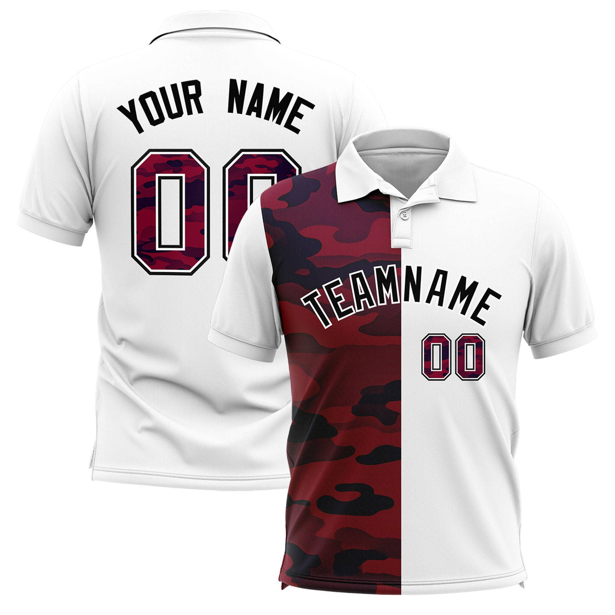 Custom White Camo Split Fashion Authentic Performance Polo Shirt