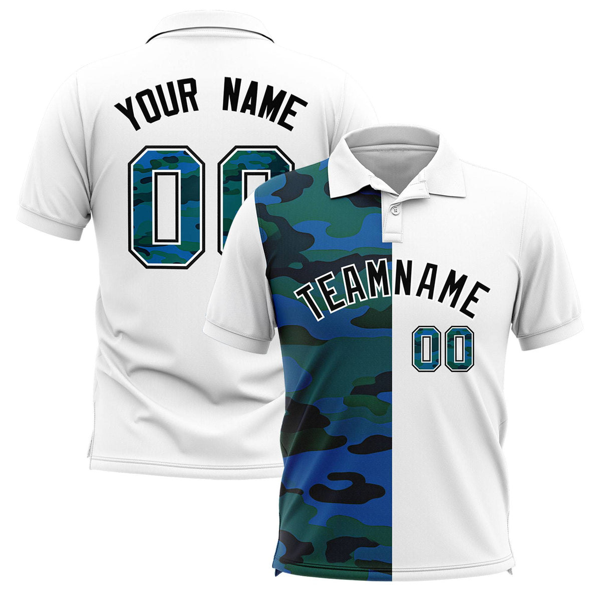 Custom White Camo Split Fashion Authentic Performance Polo Shirt