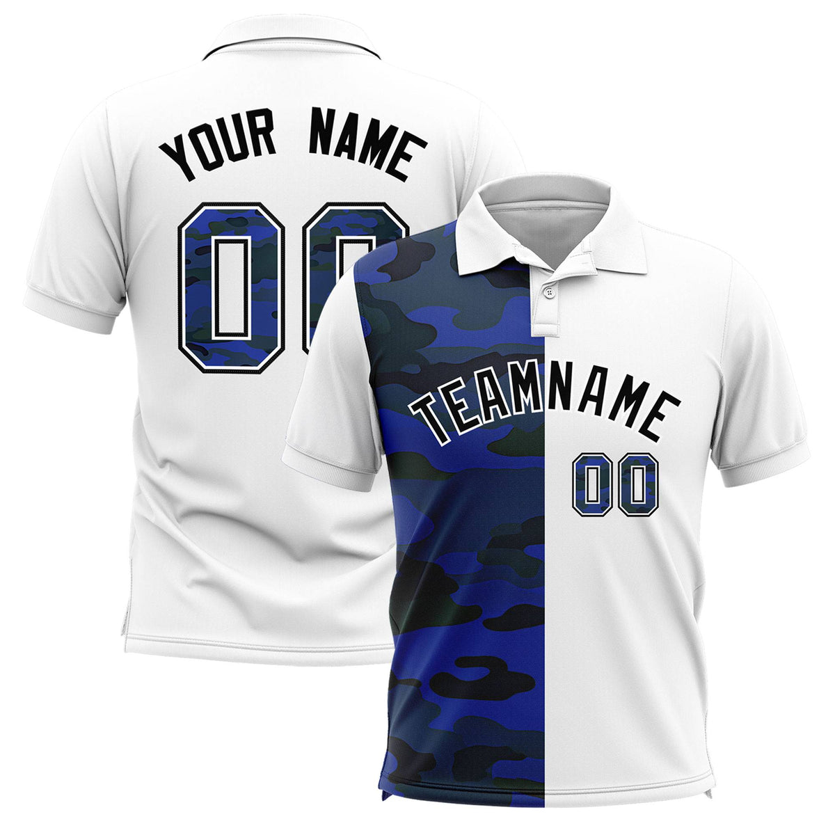 Custom White Camo Split Fashion Authentic Performance Polo Shirt