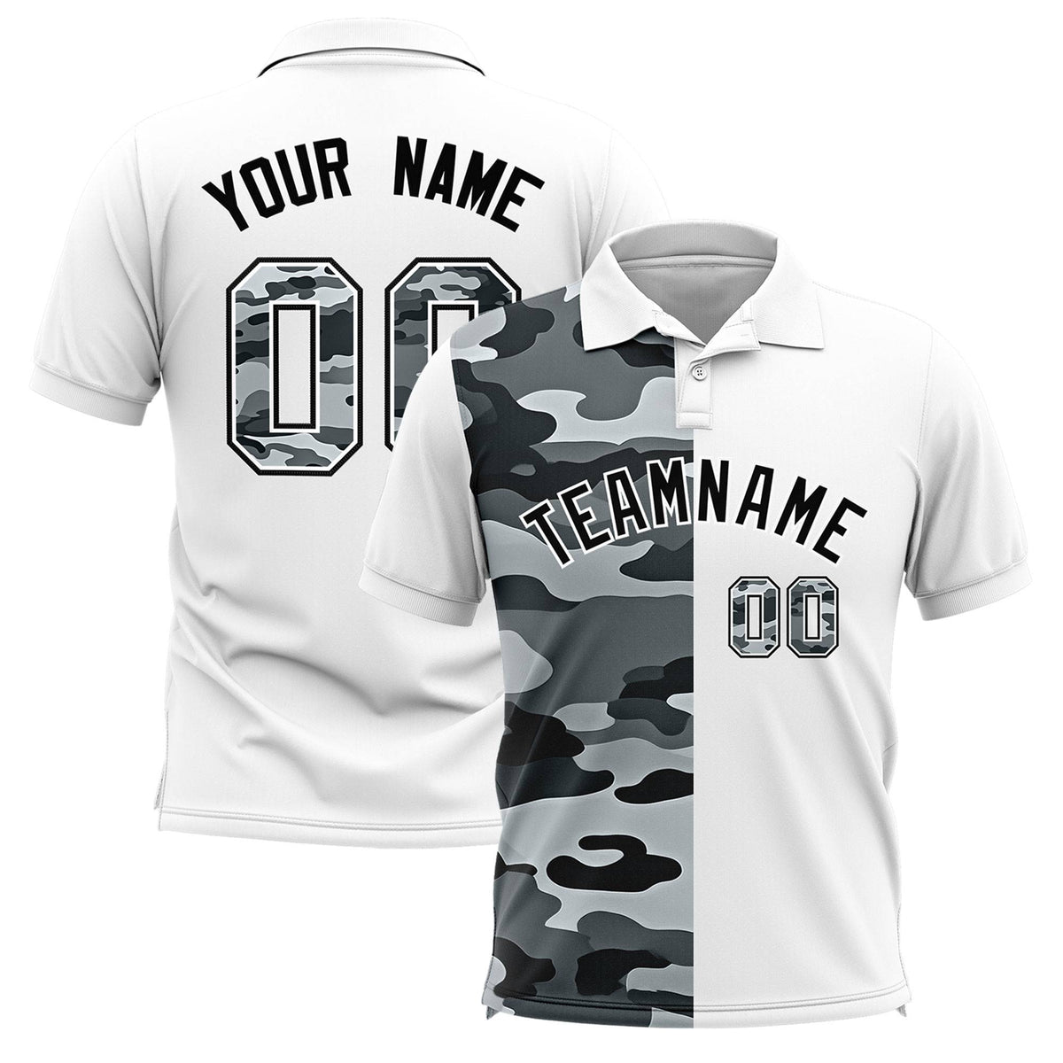 Custom White Camo Split Fashion Authentic Performance Polo Shirt