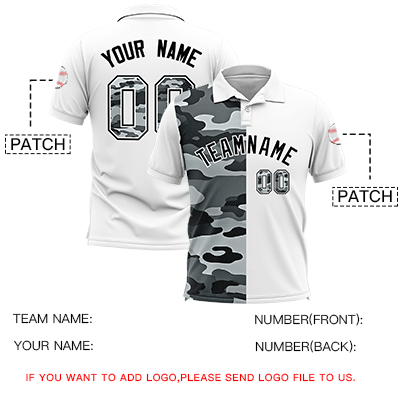 Custom White Camo Split Fashion Authentic Performance Polo Shirt