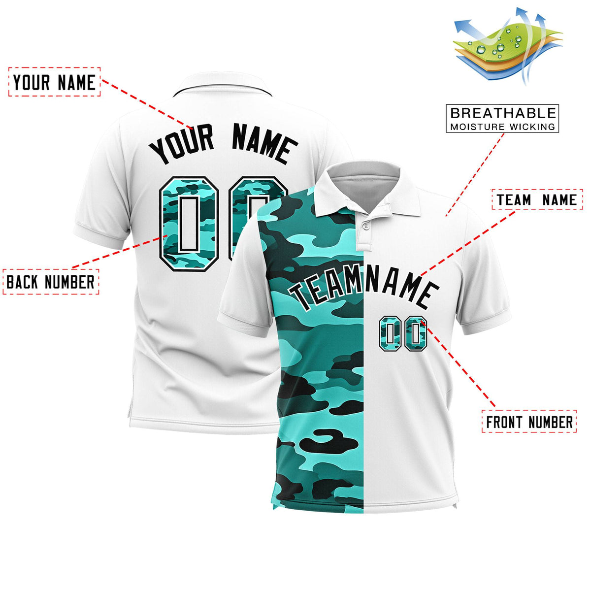 Custom White Camo Split Fashion Authentic Performance Polo Shirt
