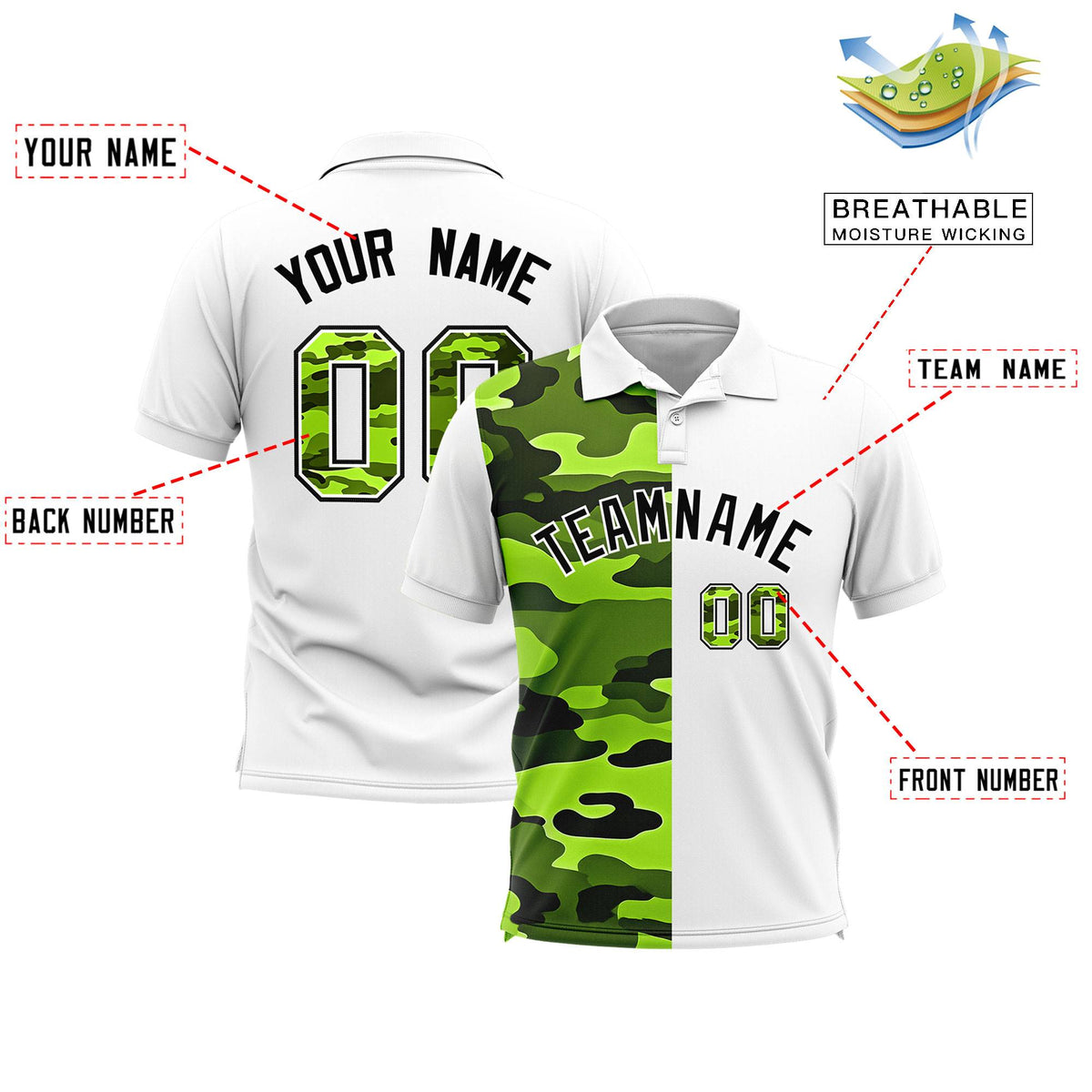 Custom White Camo Split Fashion Authentic Performance Polo Shirt