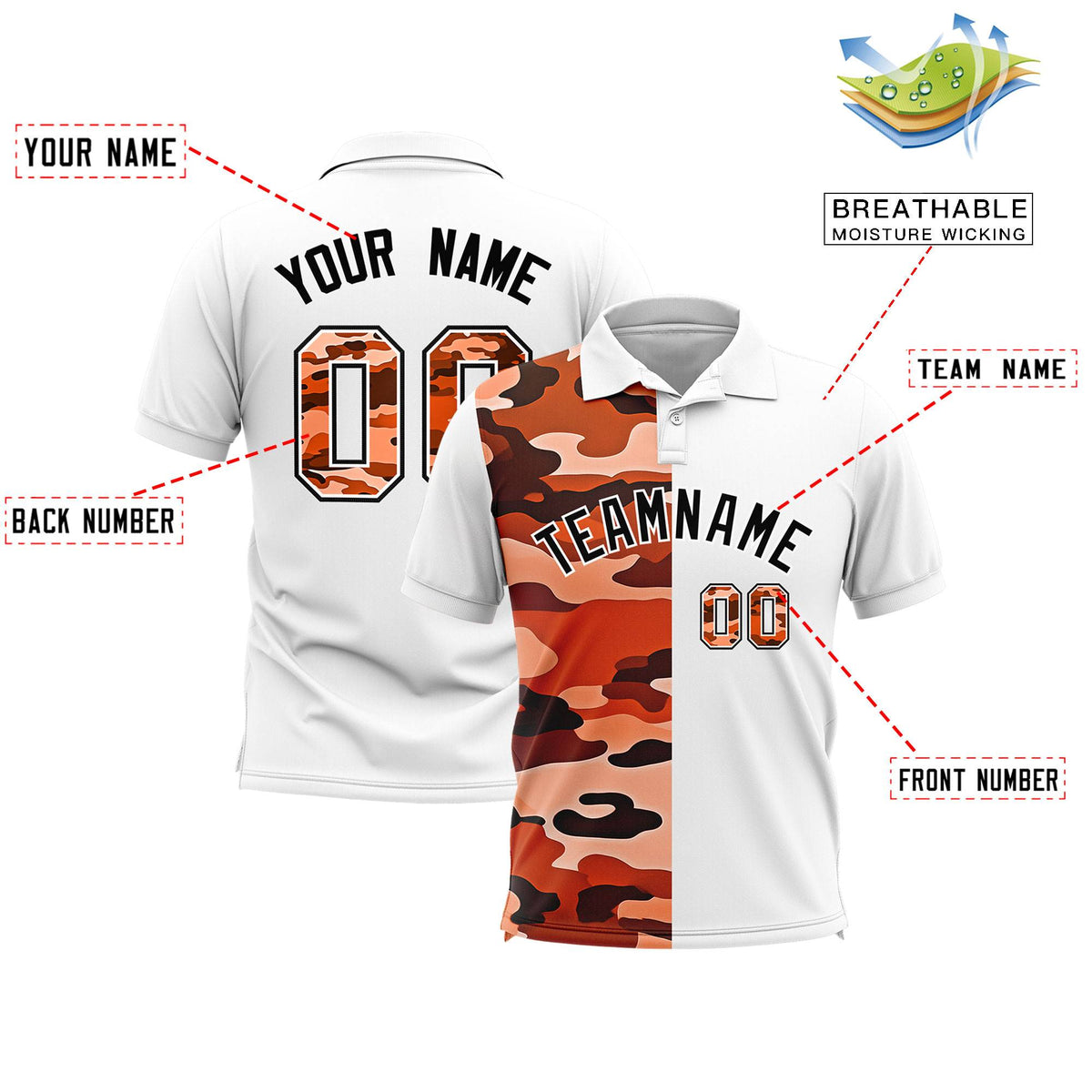 Custom White Camo Split Fashion Authentic Performance Polo Shirt