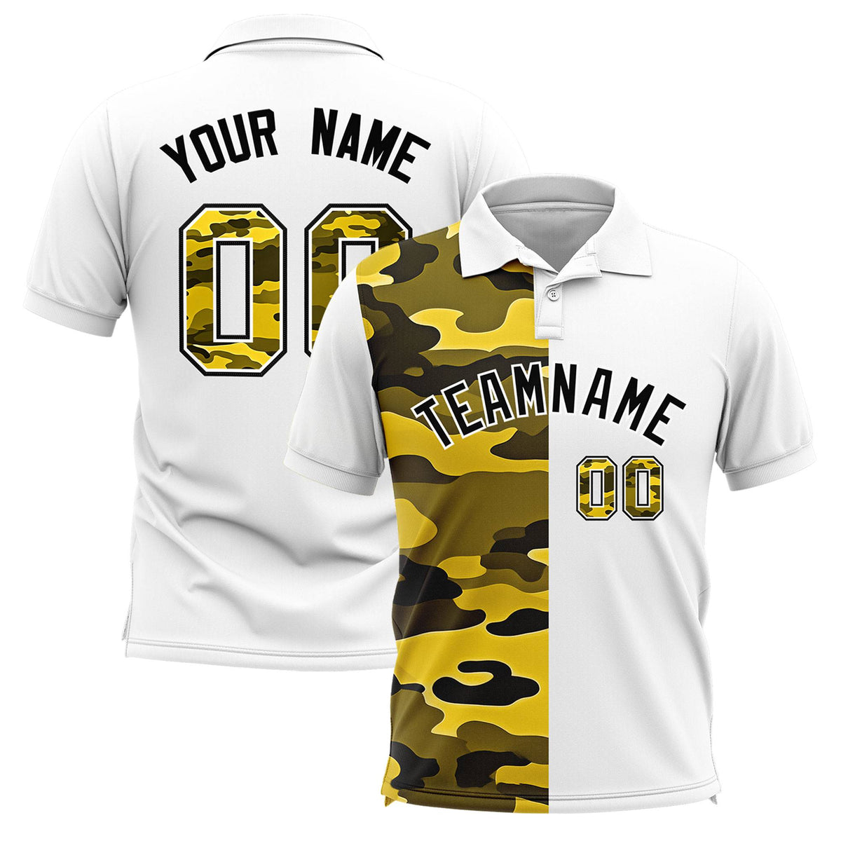 Custom White Camo Split Fashion Authentic Performance Polo Shirt