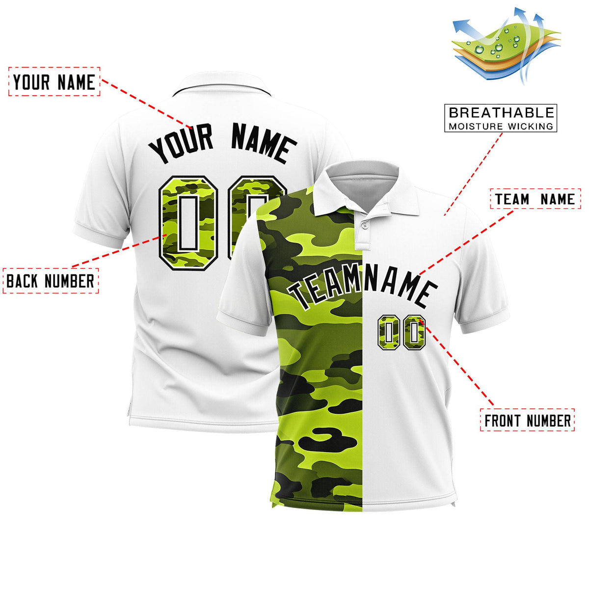 Custom White Camo Split Fashion Authentic Performance Polo Shirt