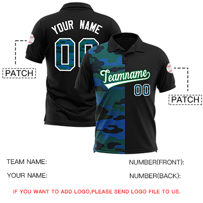 Custom Black Camo Split Fashion Authentic Performance Polo Shirt