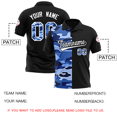 Custom Black Camo Split Fashion Authentic Performance Polo Shirt
