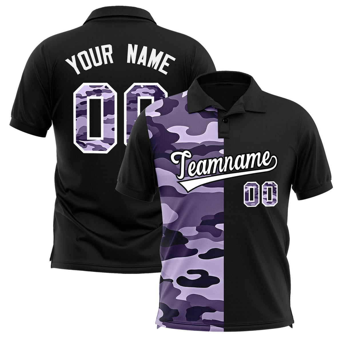 Custom Black Camo Split Fashion Authentic Performance Polo Shirt