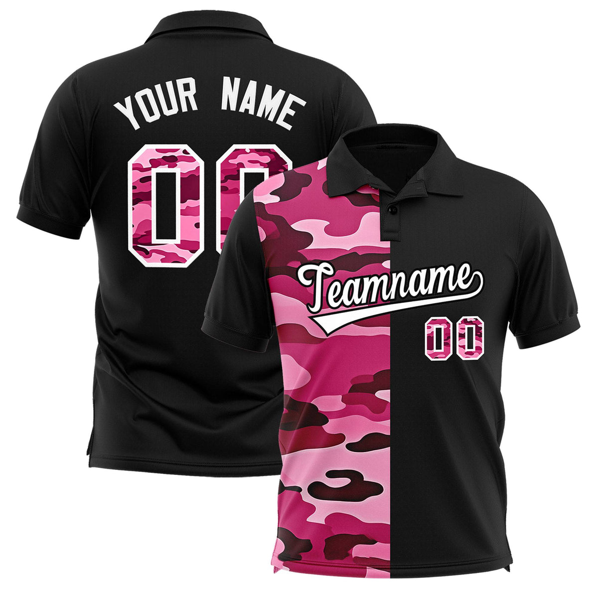 Custom Black Camo Split Fashion Authentic Performance Polo Shirt