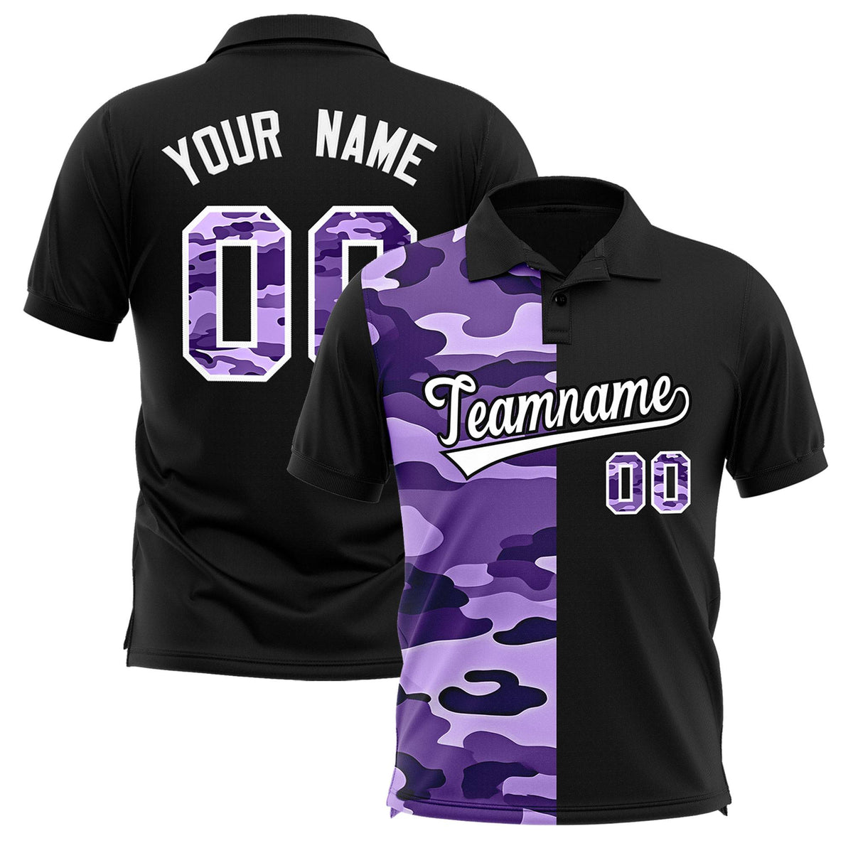 Custom Black Camo Split Fashion Authentic Performance Polo Shirt