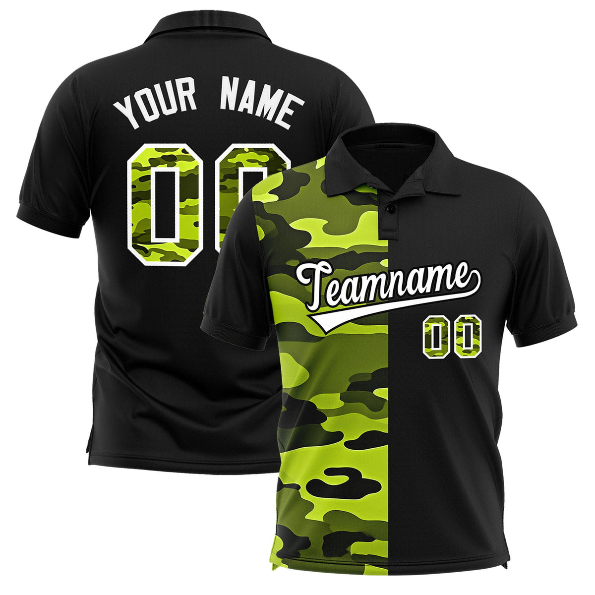 Custom Black Camo Split Fashion Authentic Performance Polo Shirt