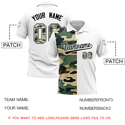 Custom White Camo Split Fashion Authentic Performance Polo Shirt
