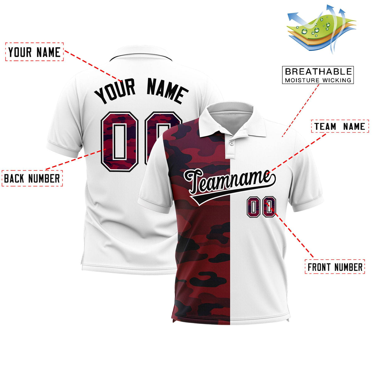 Custom White Camo Split Fashion Authentic Performance Polo Shirt