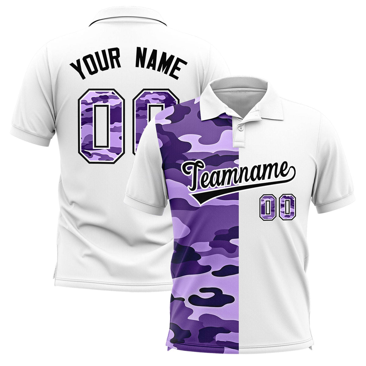 Custom White Camo Split Fashion Authentic Performance Polo Shirt