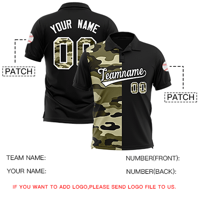 Custom Black Camo Split Fashion Authentic Performance Polo Shirt