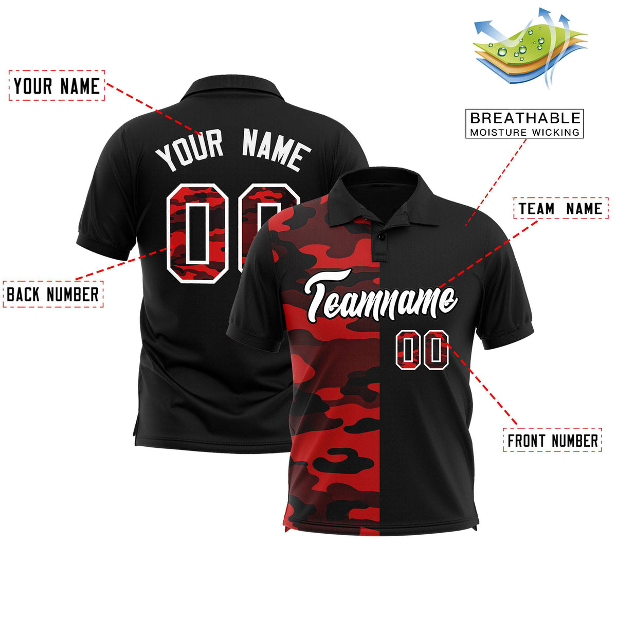 Custom Black Camo Split Fashion Authentic Performance Polo Shirt