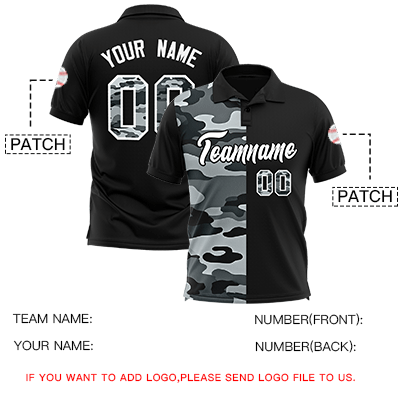 Custom Black Camo Split Fashion Authentic Performance Polo Shirt
