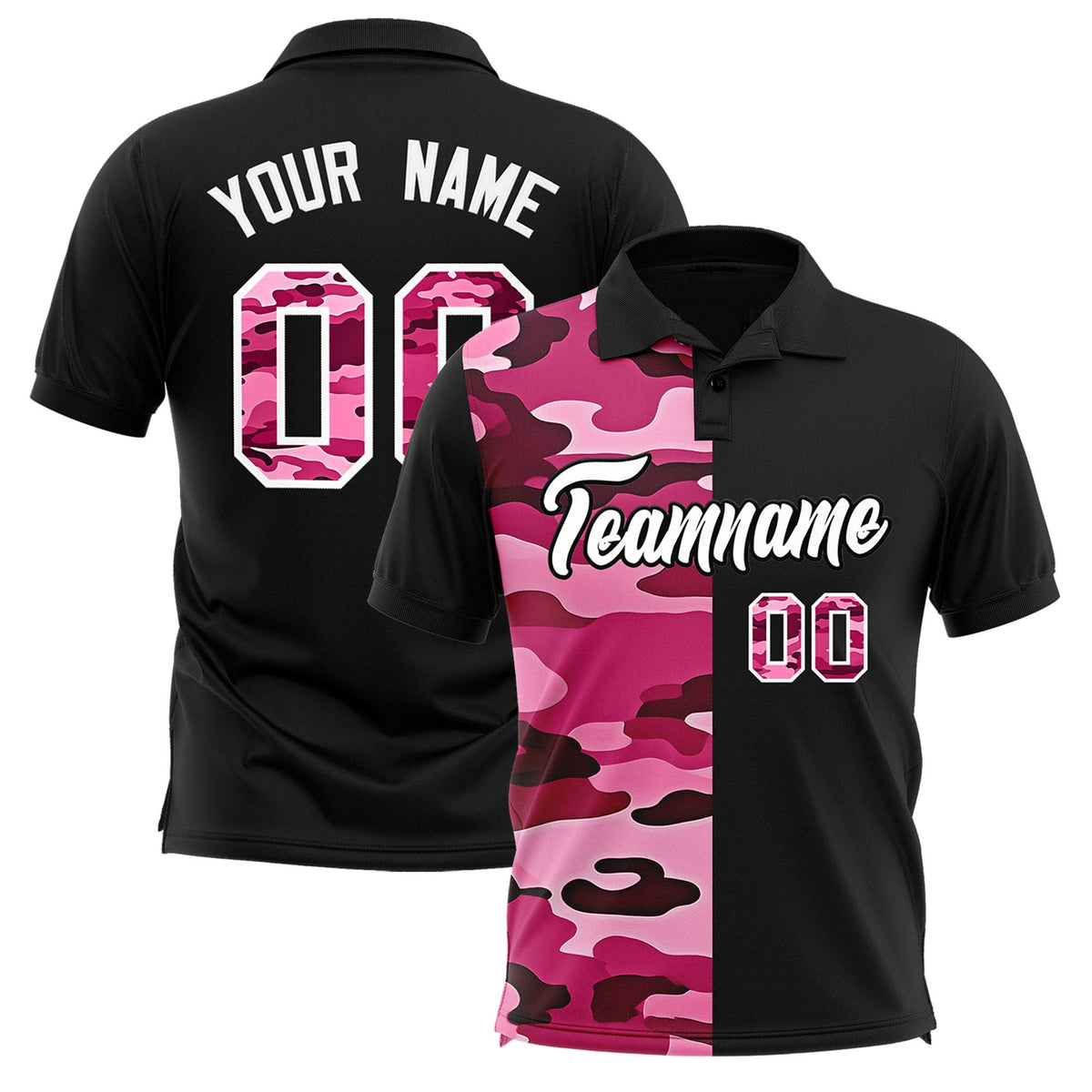 Custom Black Camo Split Fashion Authentic Performance Polo Shirt