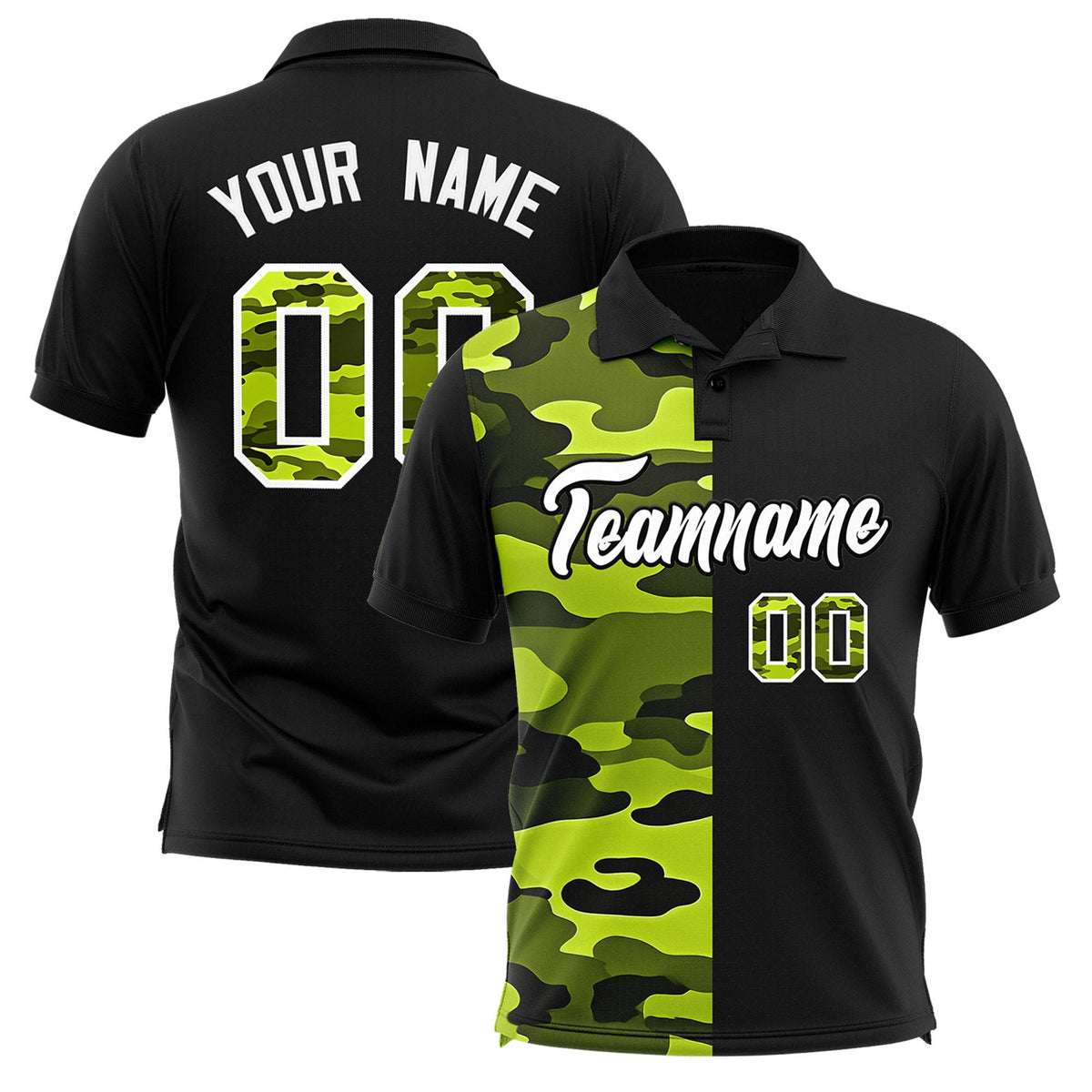 Custom Black Camo Split Fashion Authentic Performance Polo Shirt