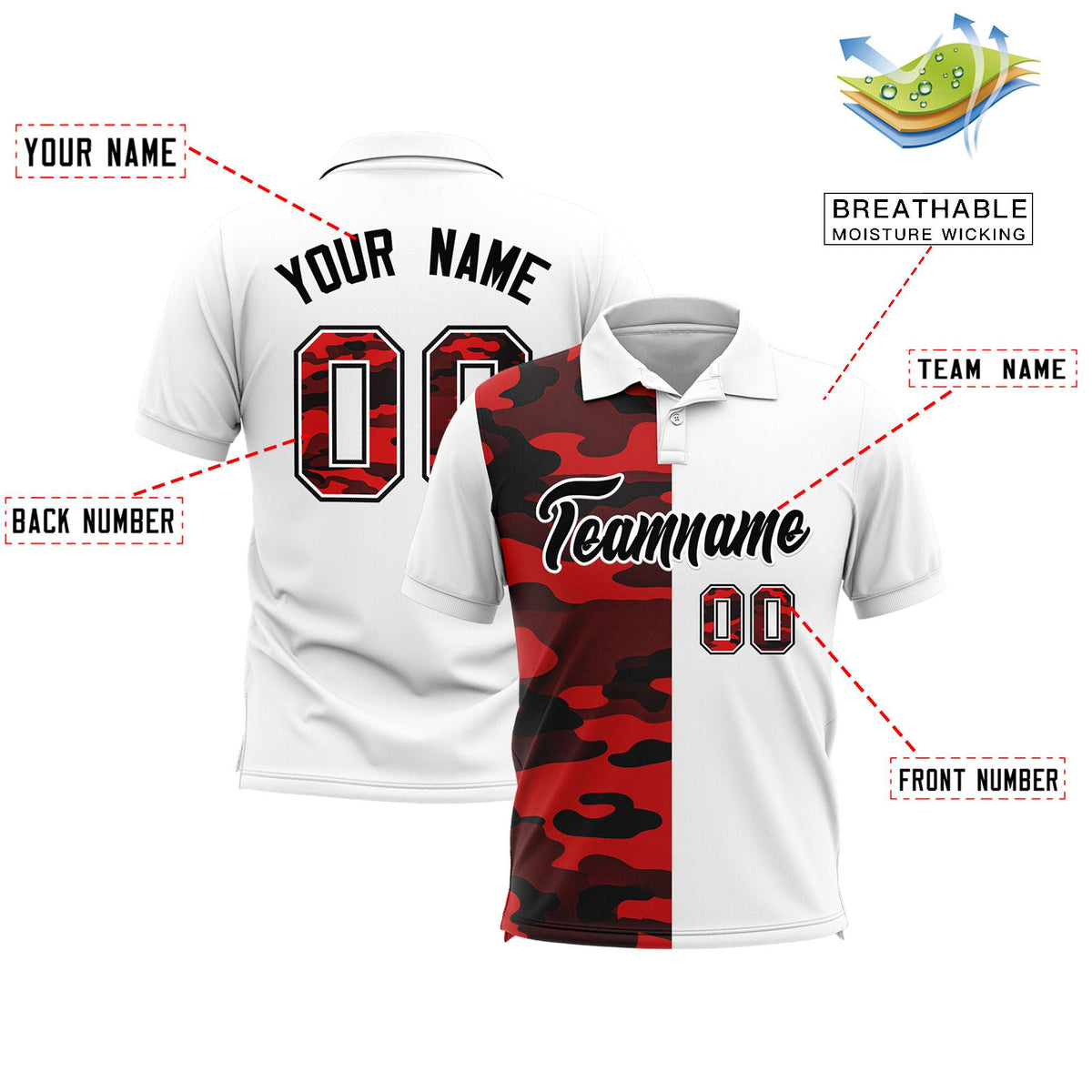 Custom White Camo Split Fashion Authentic Performance Polo Shirt