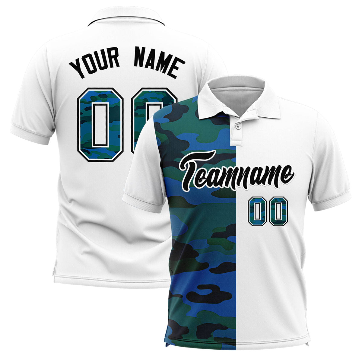 Custom White Camo Split Fashion Authentic Performance Polo Shirt