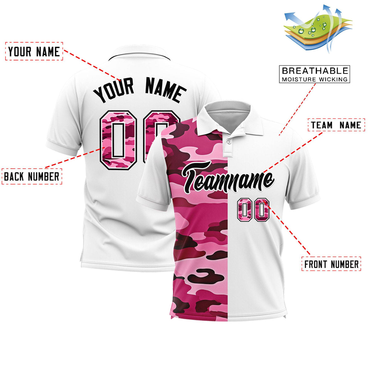 Custom White Camo Split Fashion Authentic Performance Polo Shirt