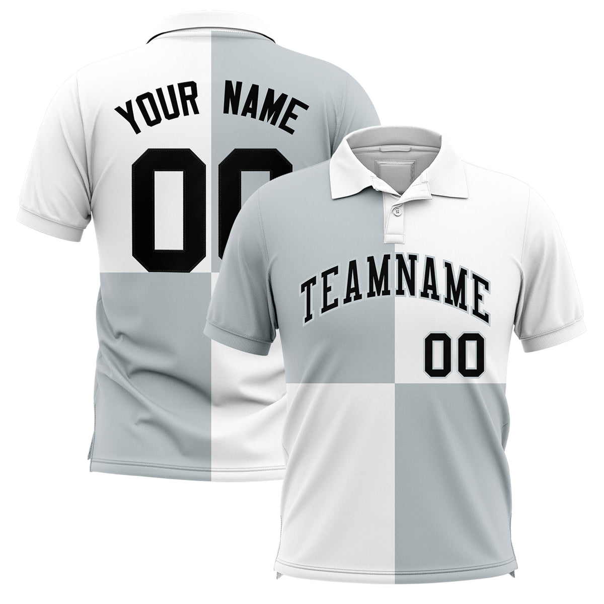 Custom Silver White Four Squares Design Performance Polo Shirt