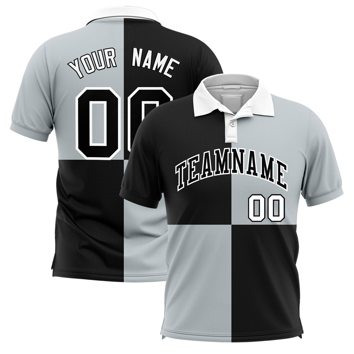 Custom Black Silver Four Squares Design Performance Polo Shirt