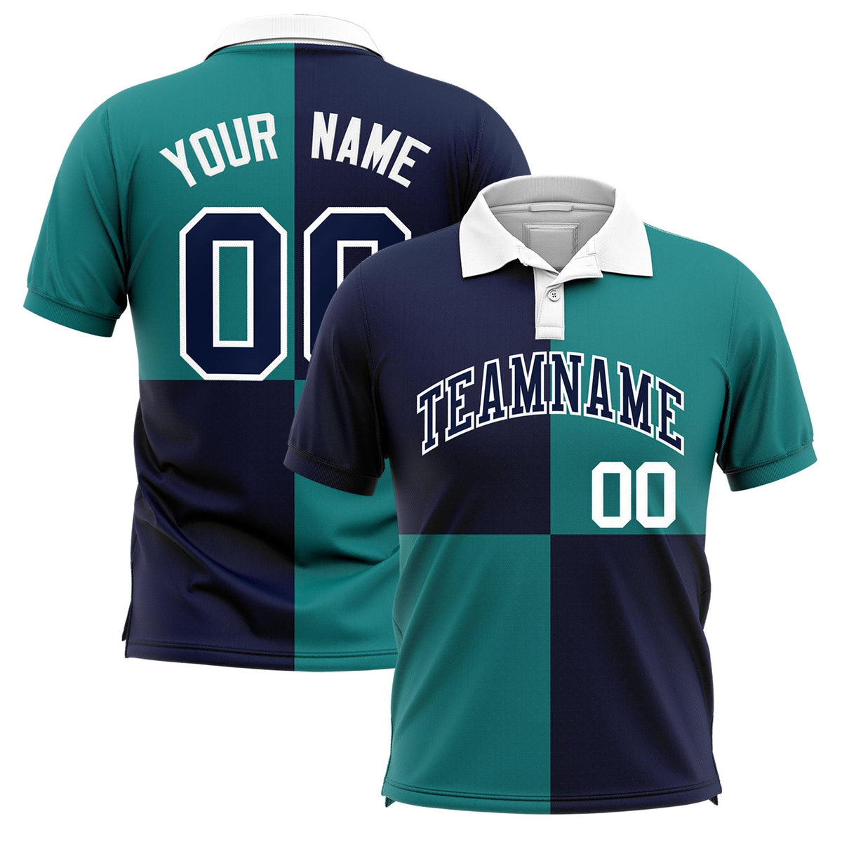 Custom Navy Black Four Squares Design Performance Polo Shirt