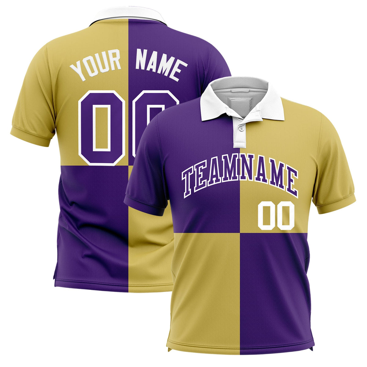 Custom Purple Old Gold Four Squares Design Performance Polo Shirt