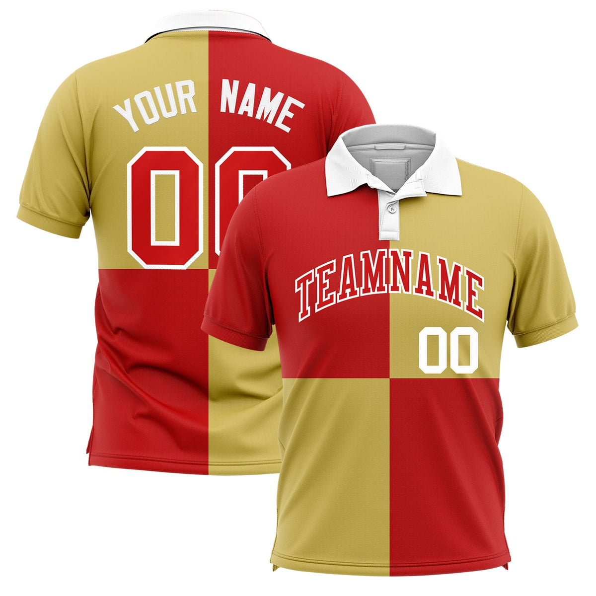 Custom Red Old Gold Four Squares Design Performance Polo Shirt