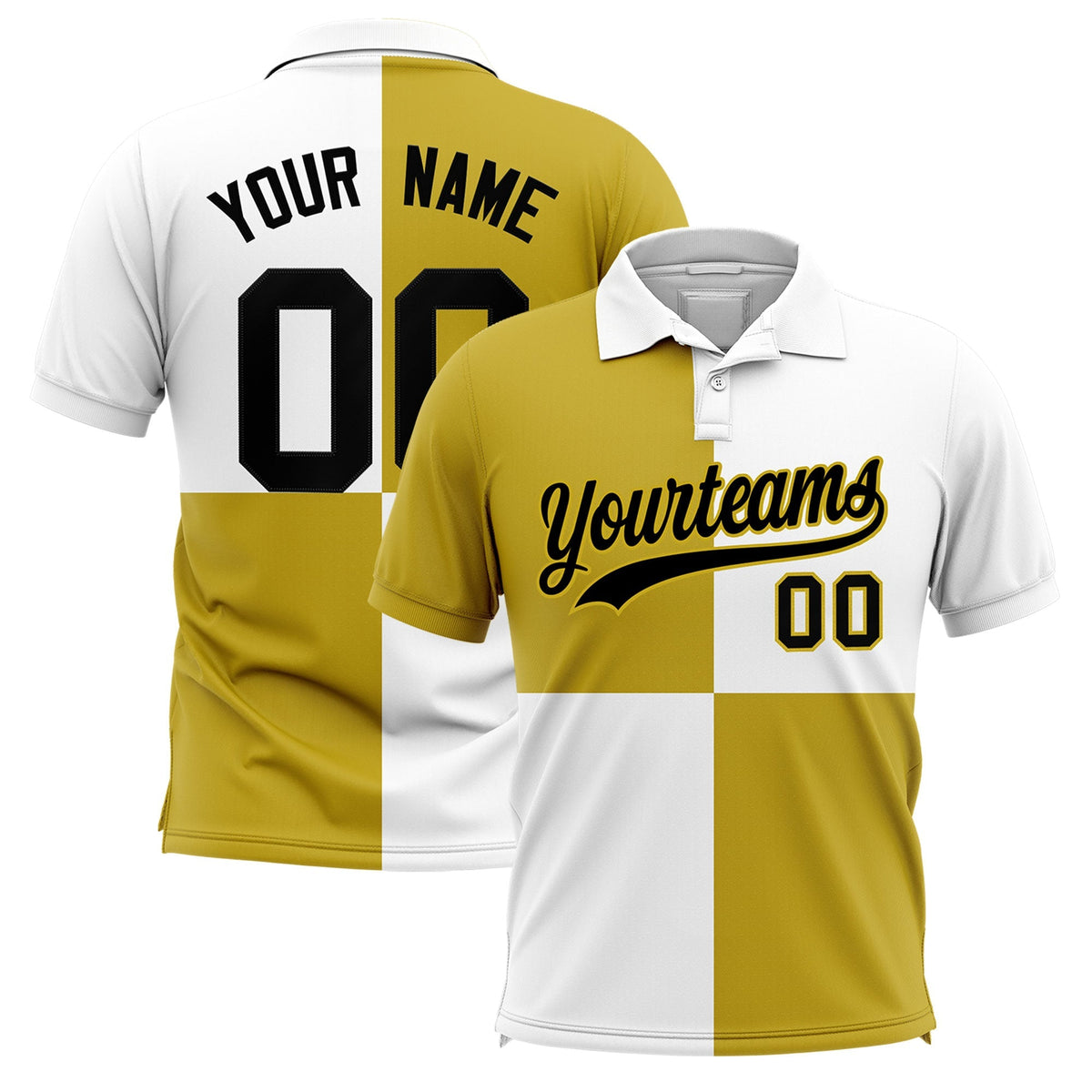 Custom Old Gold White Four Squares Design Performance Polo Shirt