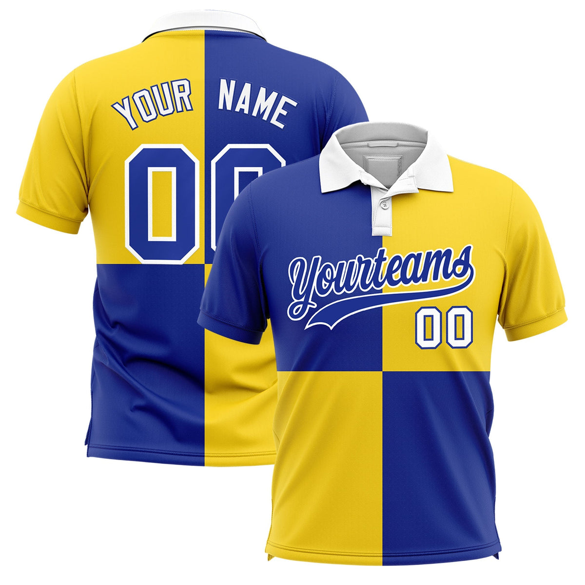 Custom Royal Gold Four Squares Design Performance Polo Shirt