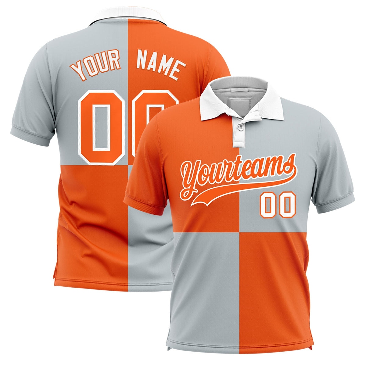 Custom Orange Silver Four Squares Design Performance Polo Shirt