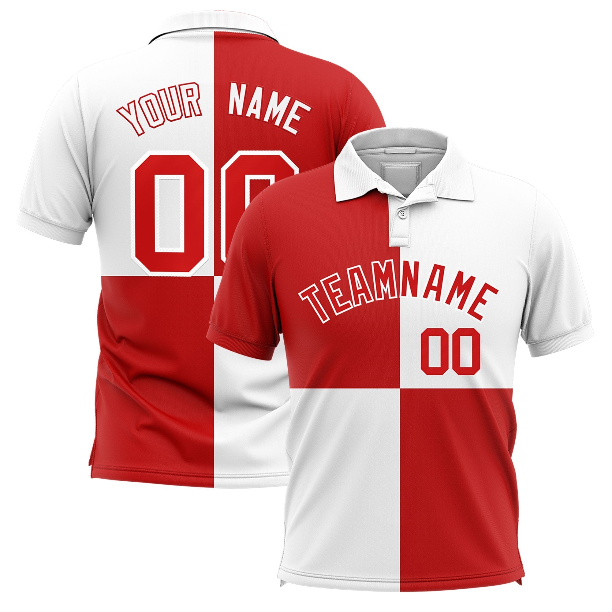 Custom White Red Four Squares Design Performance Polo Shirt