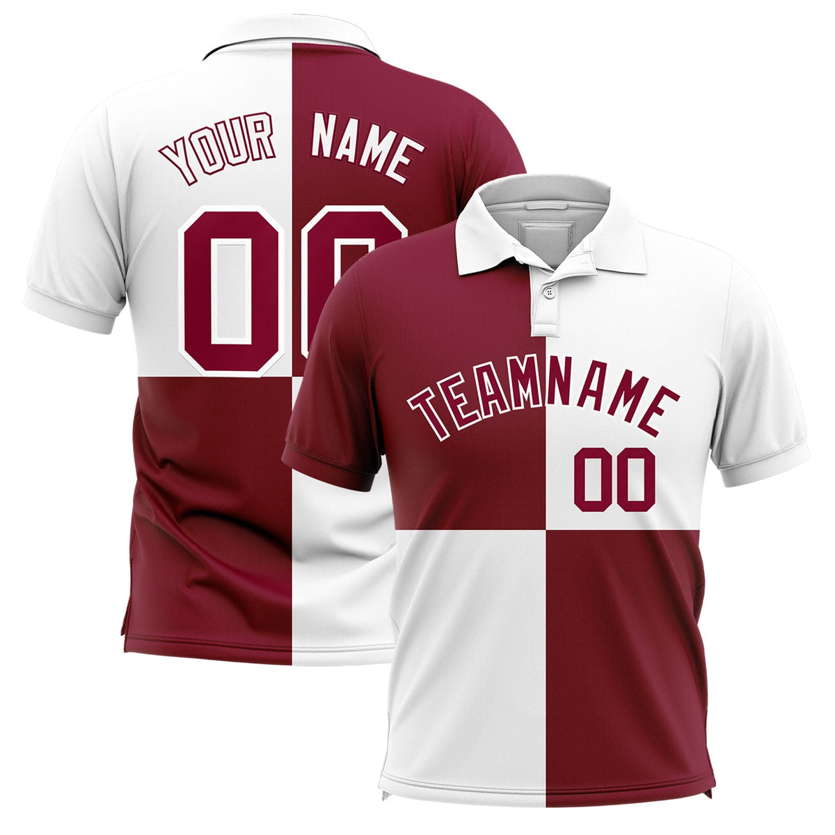 Custom Crimson White Four Squares Design Performance Polo Shirt